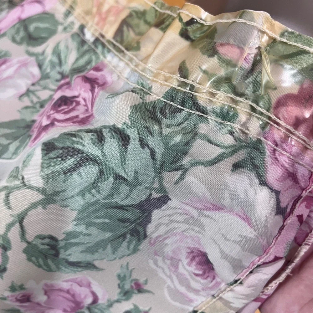 Vtg Excell Pink Rose Floral Lace Blouson Valance Shower Curtain Cottagecore